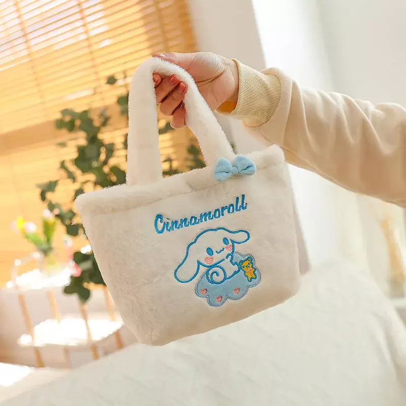 Sanrio-Bolso de felpa Cinnamoroll My Melody Hello Kitty, bolsa de maquillaje de hombro, mochila de peluche de Anime, regalo para niña