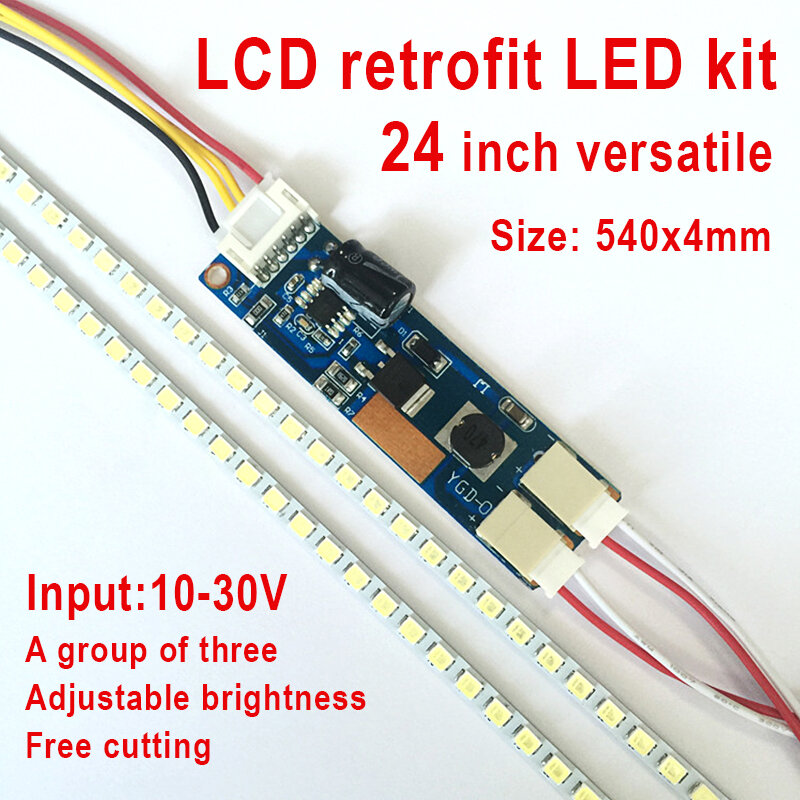 LED Backlight Lamp Strip Kit, brilho ajustável, atualização CCFL tela LCD para monitor LED, 540mm, 24"