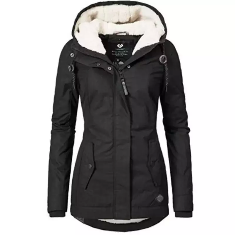Parka hangat wanita, jaket mantel Luaran Musim Dingin bertudung tebal halus panjang katun untuk perempuan 2024