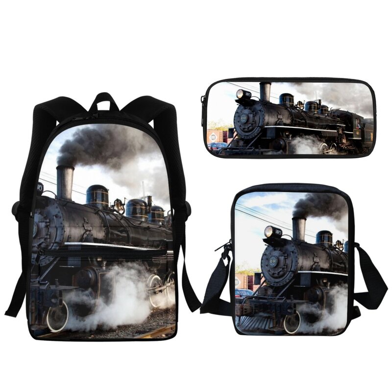 Steam Locomotive Print Boys Kids Backpack Fashion Zipper BookBags Back to School Gift Portable Travel Messenger Bag Stationery