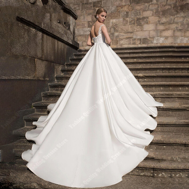 Gaun pernikahan wanita Satin menawan sederhana gaun pengantin tanpa lengan bahu terbuka Modern gaun panjang selantai elegan Vestidos De Novias
