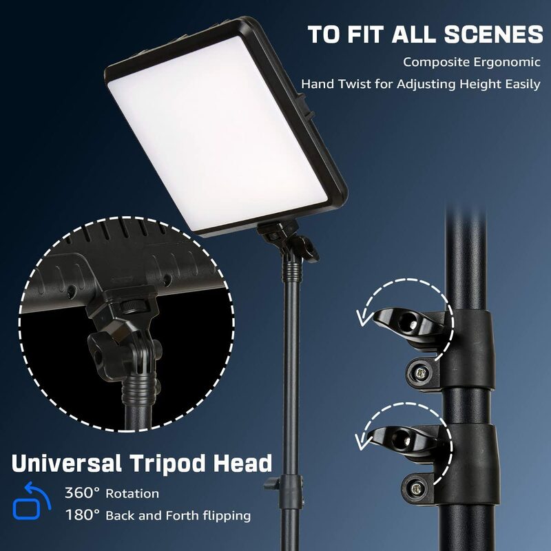 LED Video Light Dimmable Photography Continuous Lighting Adjustable Tripod Stand Portable Fill Light for Photo Studio Shooting