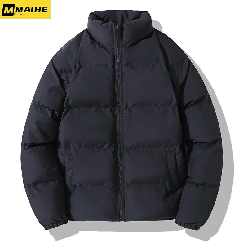Casaco de inverno Harajuku masculino, casaco quente espesso, gola alta, cor sólida, casaco casual, roupa de rua coreana feminina, 5XL