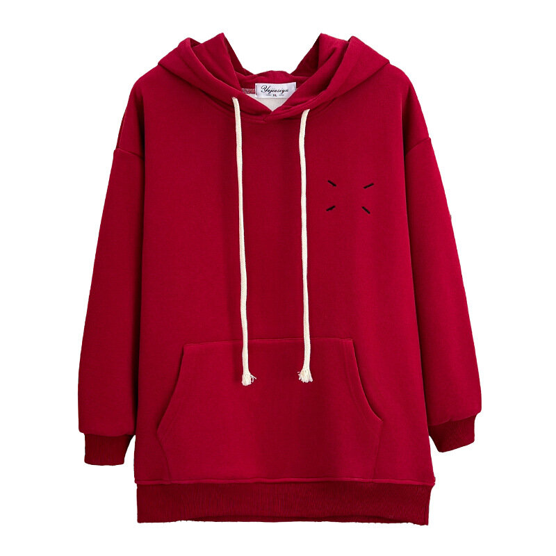 Winter New Loose Hooded Sweatshirt 100KG Everything Simple Fleece-lined Embroidery Hoodie Plus Size Women Warm Top 7599