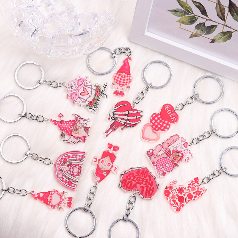 سلسلة مفاتيح أكريليك بقوس قزح من Love Dwarf Flamingo ، ديكور حقيبة يد ، حلقة مفاتيح رومانسية ، هدية عيد الحب ، مجوهرات للنساء والفتيات