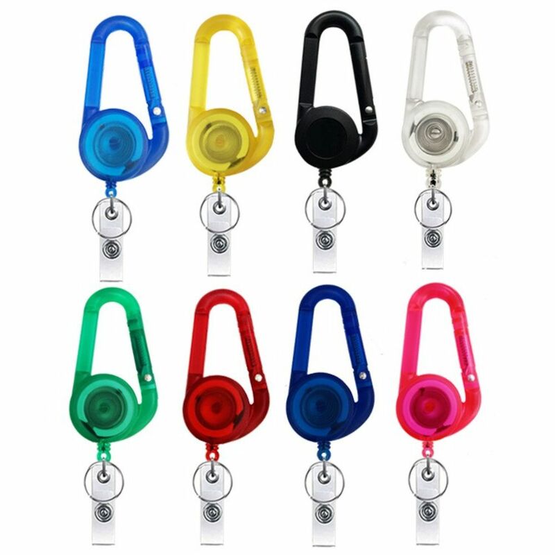 Transparent 8 Color Outdoor Telescopic Anti Lost Badge Holder Carabiner Keychain Badge Reel Clip Easy Pull Buckle