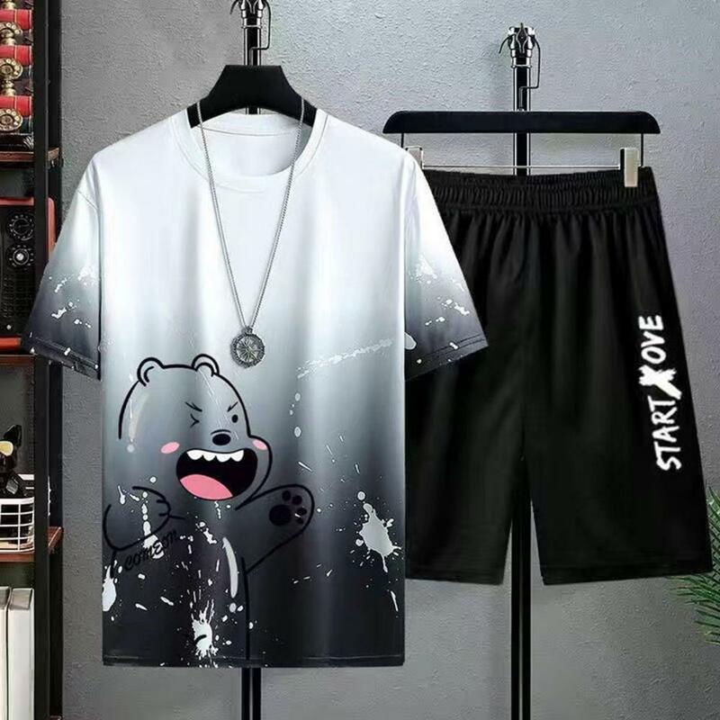 Completo da uomo in due pezzi t-shirt da uomo con stampa orso pantaloncini a gamba larga Set per abbigliamento Casual abbigliamento sportivo ad asciugatura rapida con elastico in vita