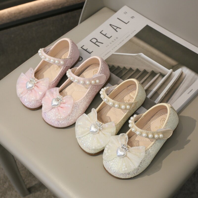Petites Chaussures en Cuir avec Strass et Perles pour Fille, Escarpins Souples à la Mode, Nouvelle Collection Printemps et Automne 2024