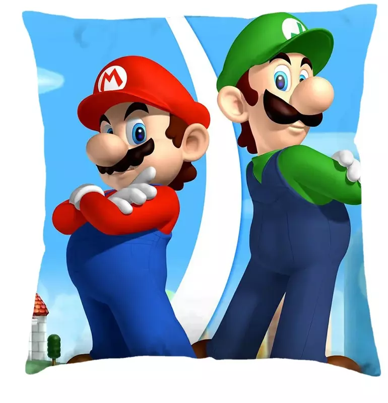 Mario Bros หมอนปลอกหมอนน่ารักอะนิเมะซูเปอร์มาริโอปลอกหมอนโยนหมอนตกแต่งบ้านของขวัญเด็ก45x45cm