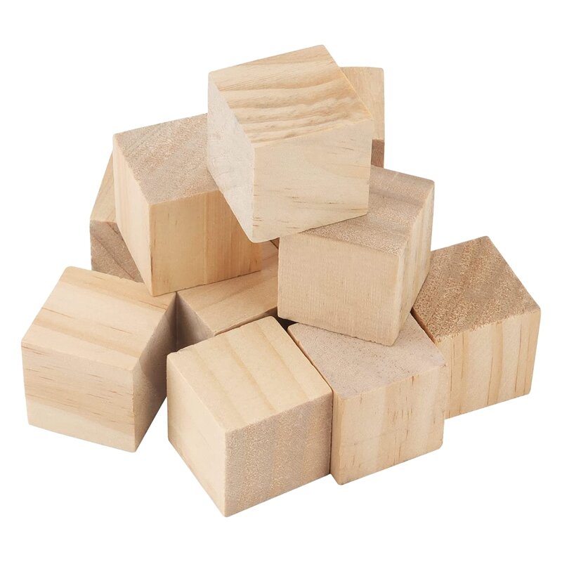 Bloques de madera Natural para manualidades, bloques de madera sin terminar, 1X1X1 pulgadas, 100 piezas