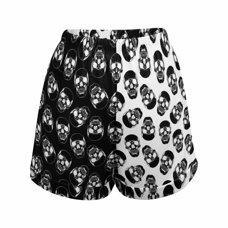 Halloween Shorts Female Black And White Skull Streetwear Graphic Shorts Elastic High Waist Oversized Short Pants Elegant Bottoms