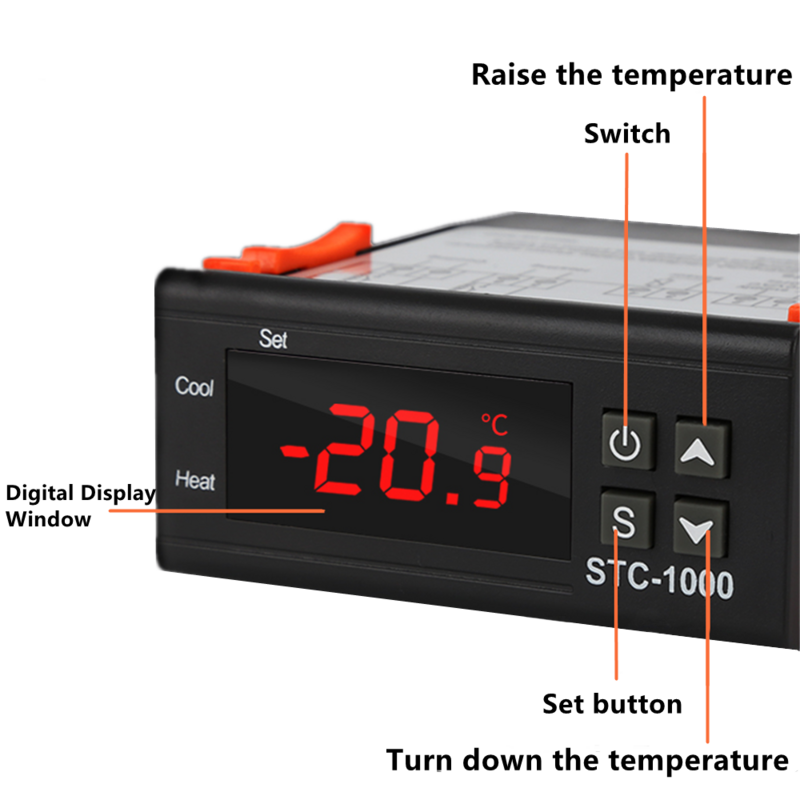 Termostato Digital LED de STC-1000 para incubadora, controlador de temperatura, relé termorregulador, calefacción y refrigeración, 12V, 24V, 220V, STC 1000