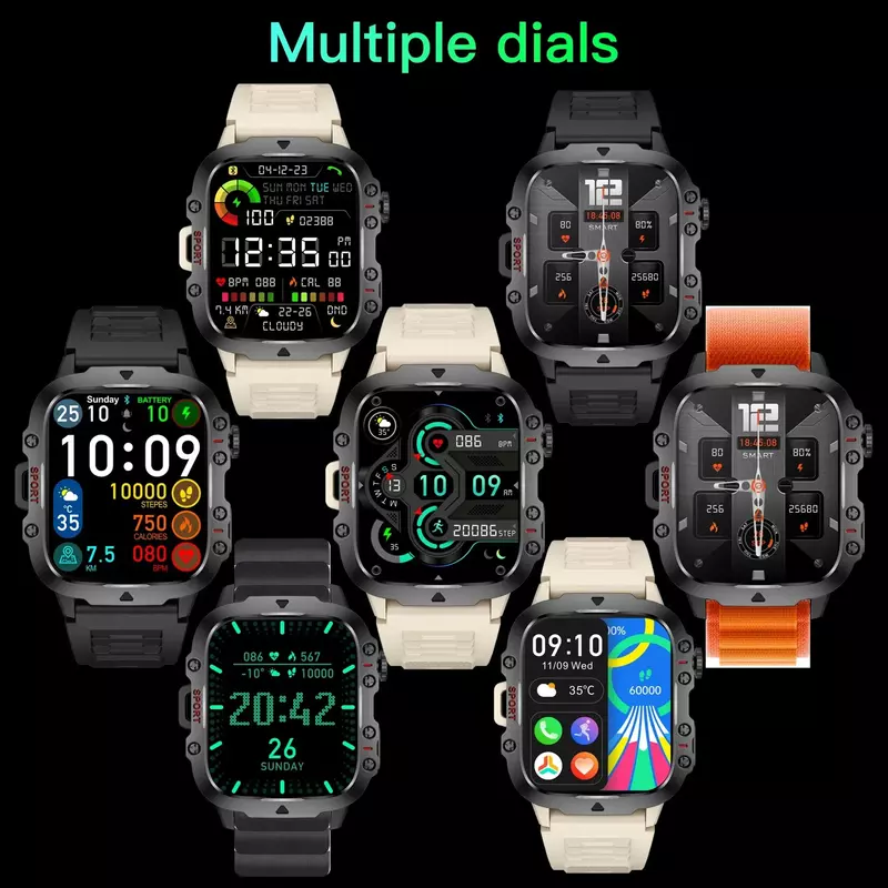 Relógio inteligente militar robusto para homens, AI Voice Bluetooth Call, monitoramento de saúde da freqüência cardíaca, IP68 impermeável, Smartwatch empresarial, 2024