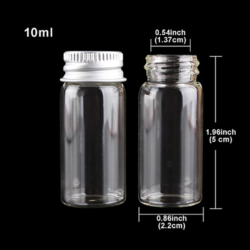 Botellas rellenables de vidrio transparente con tapas de aluminio, frascos de tubo de polvo, contenedor de viaje, 1 unidad