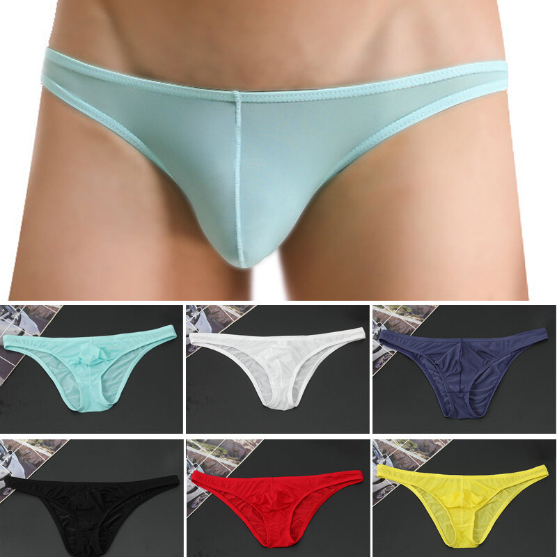 Men's Seamless Breathable Briefs Ultra-thin See-through Low-rise Underwear Elasticity Soft Solid Underpanties Gay Erotic Panties
