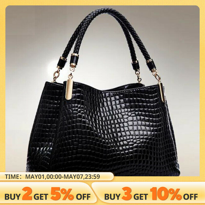 Women's Bag Large Capacity Tote Daily Commute Women's Shoulder Bag Crocodile Print Bright Face Handbag Shopping