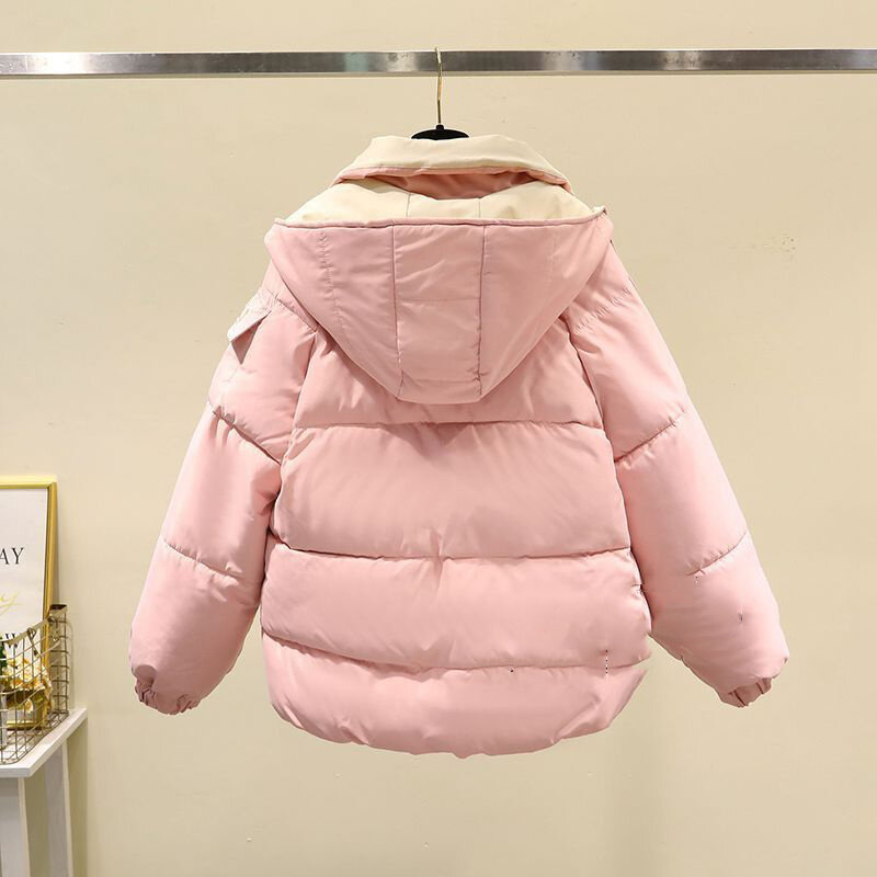 Autumn Winter Down Cotton Jacket Women New Loose Stand-Up Collar Hooded Coat Fashion Thicken Outerwear Pocket Overcoat Female