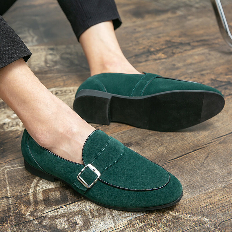 Sepatu pantofel pria hijau mode klasik, sepatu kulit bersirkulasi, sepatu pesta Slip-on ukuran besar 46