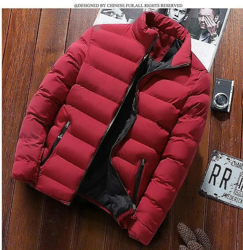 Mens Jacket Winter Warm Thick Overcoat  Homme Stand Collar Quilted Windbreak Parka Cotton Padded Down Coat European Size 6XL