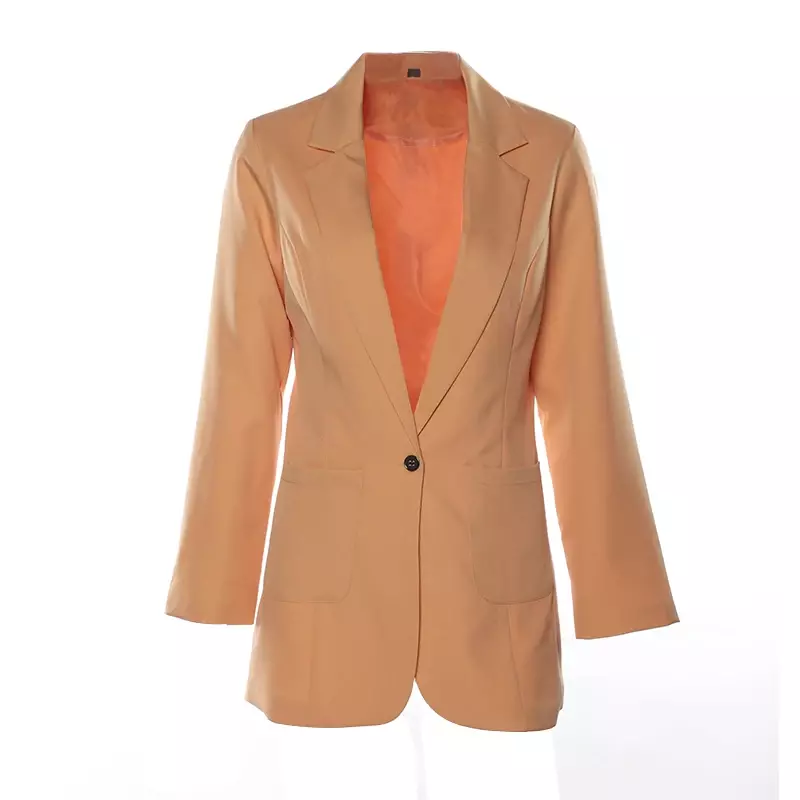 여성용 포멀 슬림 노치 긴팔 핑크 블레이저, 단색 여성 재킷, 우아한 얇은 블레이저, 2022 용수철 캐주얼 패션