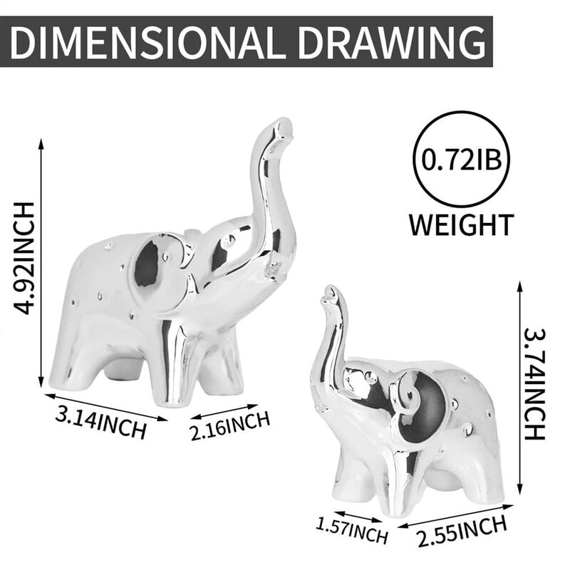 A Pair of Elephant Statues for Home Decoration Modern Style Figures Sculpture for Office Desk or Living Room (Silver Ceramic)