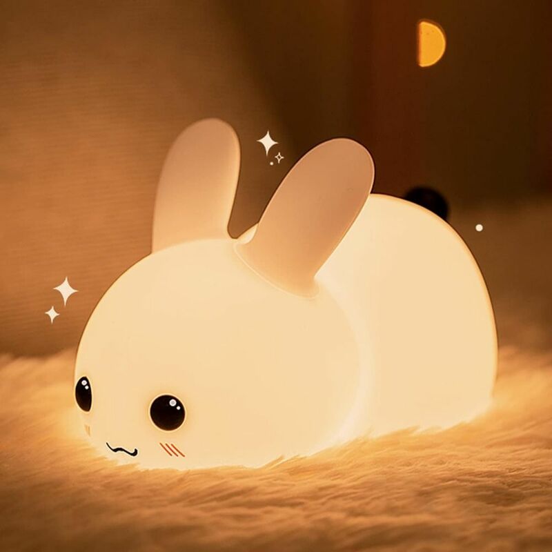 Silicone Kids Night Light USB Charging Cartoon LED Rabbit Night Light Rechargeable 2/7 Colors Bedside Night Lamp Home Decor