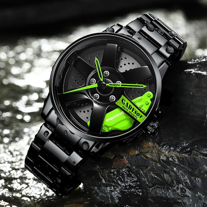2024 nowy modny zegarek męski na kółko czarna stal pasek wodoodporny męski zegarek kwarcowy w stylu koła