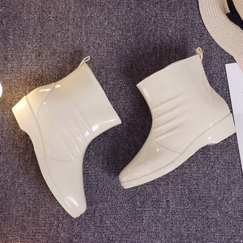 Botas de lluvia de PVC para mujer, zapatos cortos de goma, impermeables, 36-40, 2023