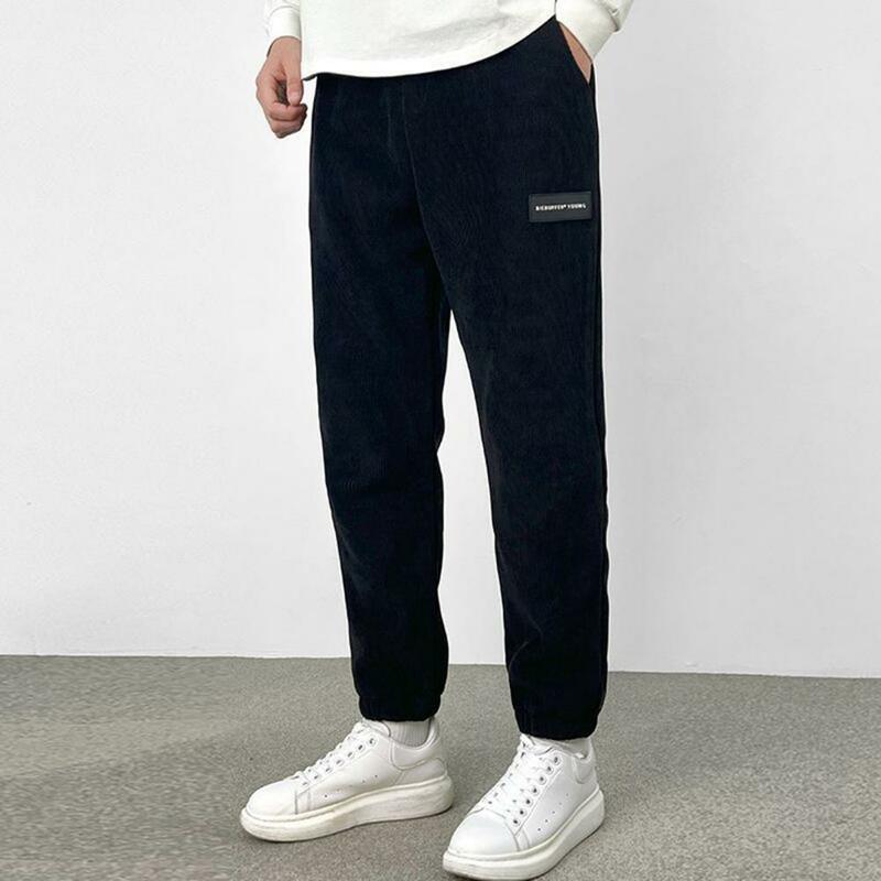 Men Track Pants Men's Thickened Plush Wide Leg Sweatpants with Drawstring Elastic Waist Pockets for Fall Winter Warmth Men