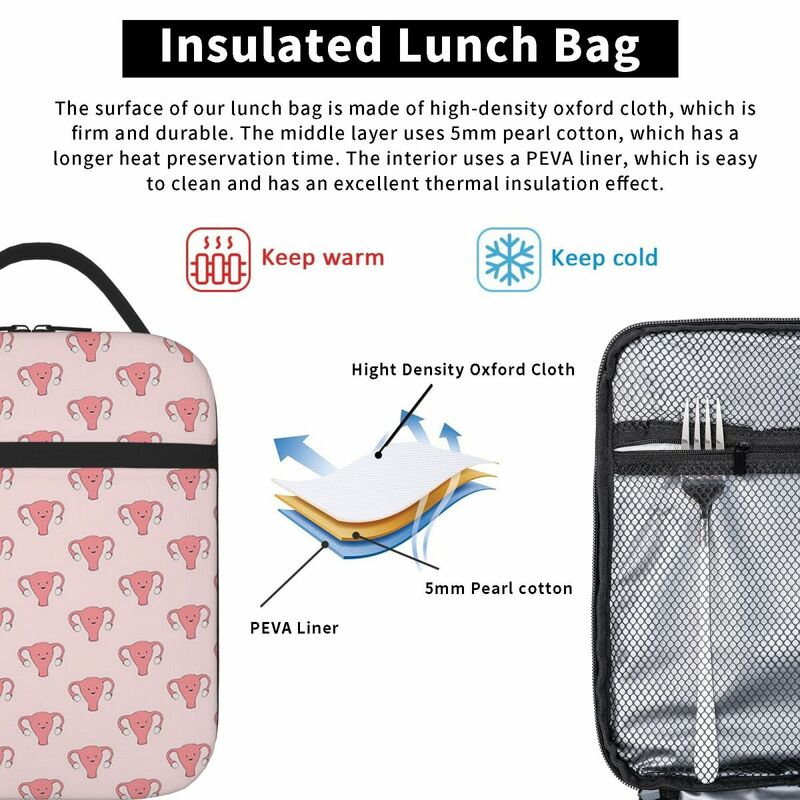 Uterus Serie-Happy Womb Day Lunch-Taschen isoliert Bento-Box tragbare Lunch-Tasche auslaufs ichere Picknick-Taschen Kühler Thermo-Tasche