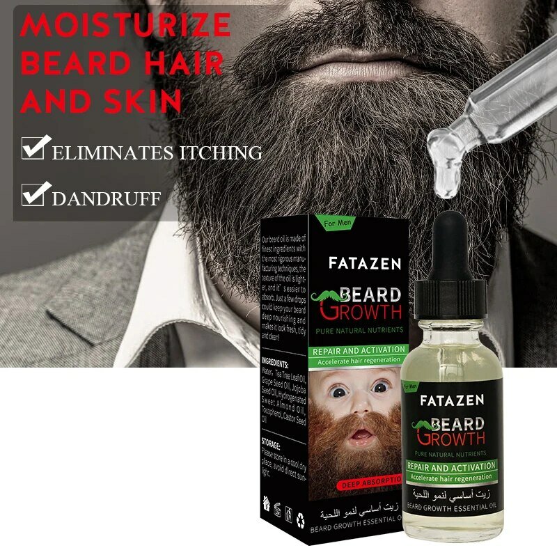 Aceite de barba orgánico 100% Natural para hombre, aceite nutritivo para el crecimiento del cabello, cuidado de la barba