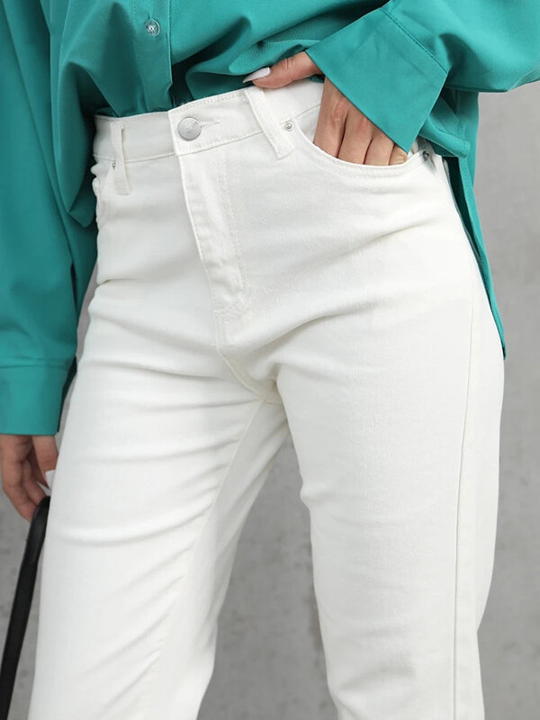Pantalones de mezclilla blancos Retro de cintura alta para mujer, pantalones de pierna recta elásticos ajustados de calle, moda de otoño, moda coreana, Y2K