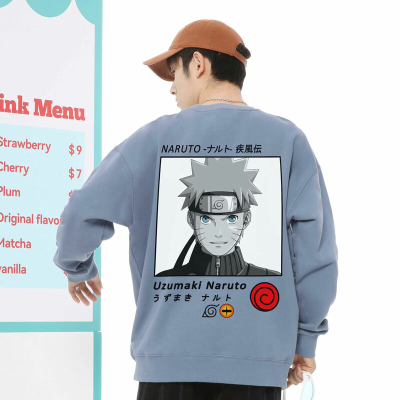 Naruto Co-named Crewneck Hoodie Man Uchiba Weasel Sasuke Naruto Clothes Boy Anime Fashion Coat Autumn