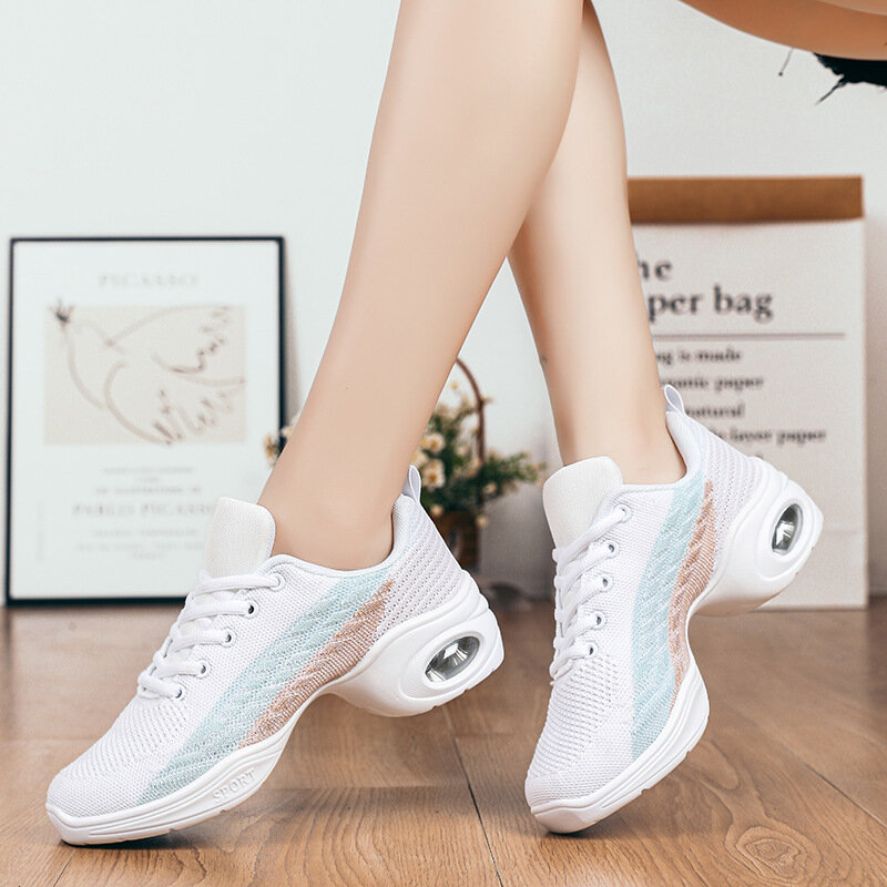 Женские кроссовки для танцев, женские современные кроссовки с мягкой подошвой, сетчатые дышащие легкие Женские спортивные туфли для танцев и фитнеса