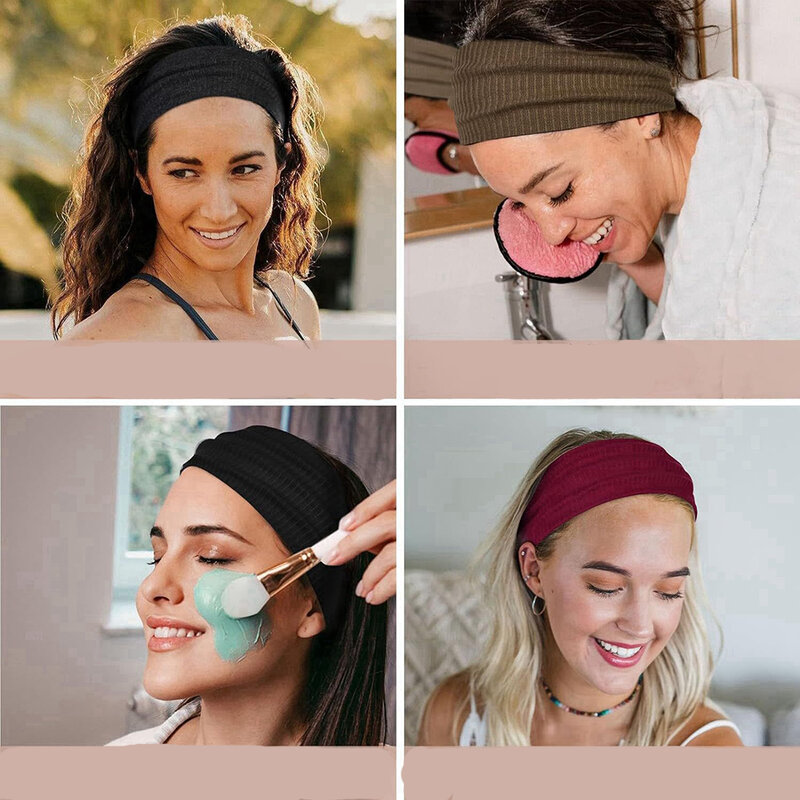 2024 Mode Effen Gebreide Haarbanden Vrouwen Effen Kleur Brede Elastische Hoofdband Sport Yoga Haarband Zacht Wassen Gezicht Make-Up Headwrap