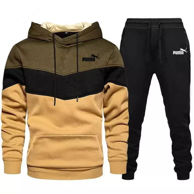 2024 New Fashion Mens Tracksuit Wear Stripe Hoodies+Sweatpants 2 Piece Set High Quality Autumn Winter Daily Casual Jogging Suit