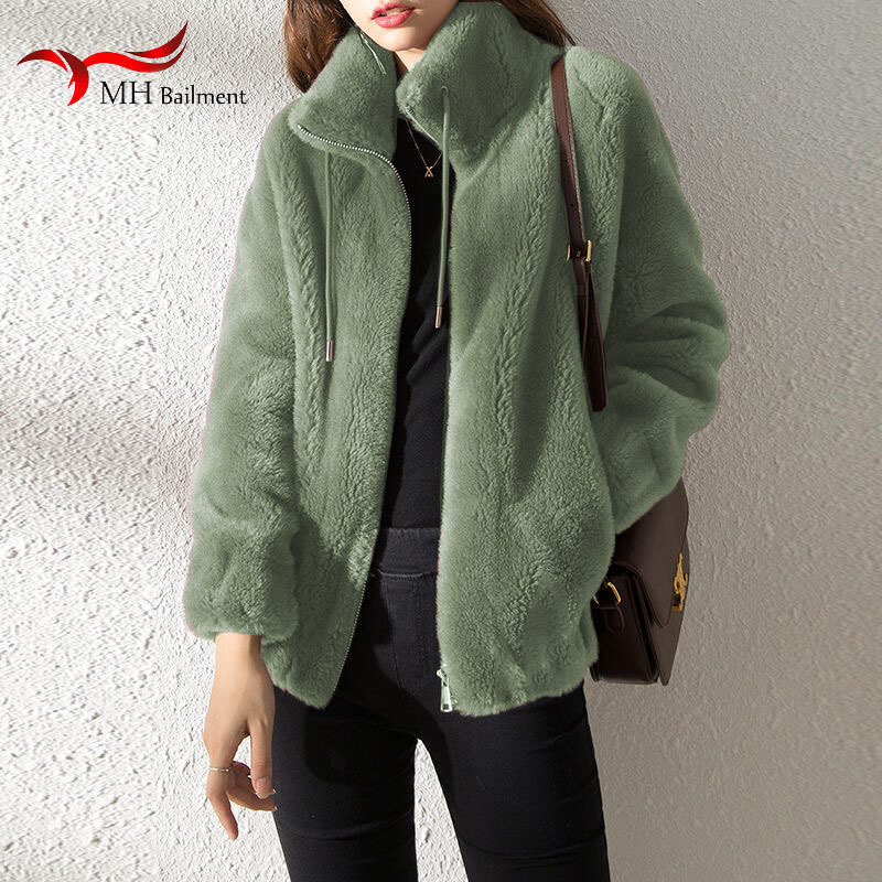 S-3XL 고품질 여성 겨울 따뜻한 모피 코트 여성 모조 모피 칼라 짧은 모피 재킷