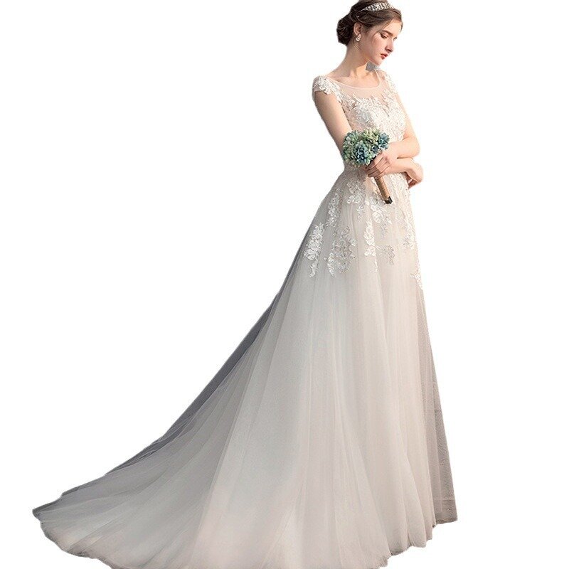 SHUIYUN nowy damska suknia ślubna ślubny ogon biały biustonosz koronkowy minimalistyczny w stylu leśnym sukienka
