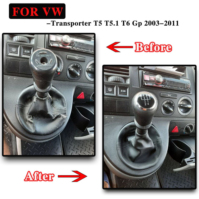 หัวคันเกียร์อุปกรณ์เสริมรถยนต์บูตหนังหุ้มเกียร์5 6สปีดสำหรับรถขนย้าย T5 VW T5.1 GP 2003-2011 T6