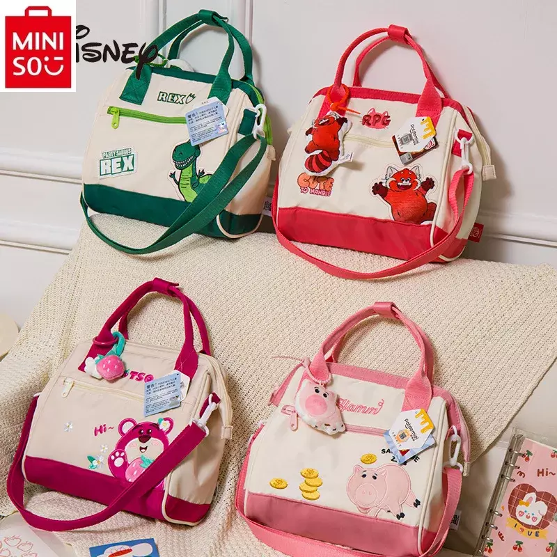 Модная сумка MINISO с клубничным медведем Disney, вместительная сумка через плечо для студентов, простая и универсальная сумка для хранения