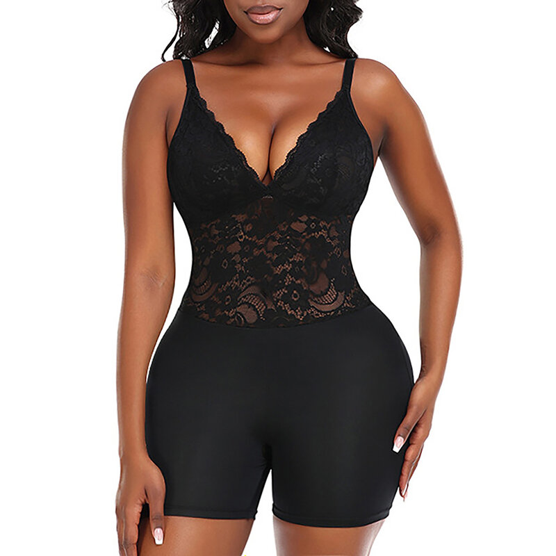 Plus Size Black Butt Lift Slim Fit Black Lace Cami Sling Shapewear V Neck Backless Lace BreathableTank Tops