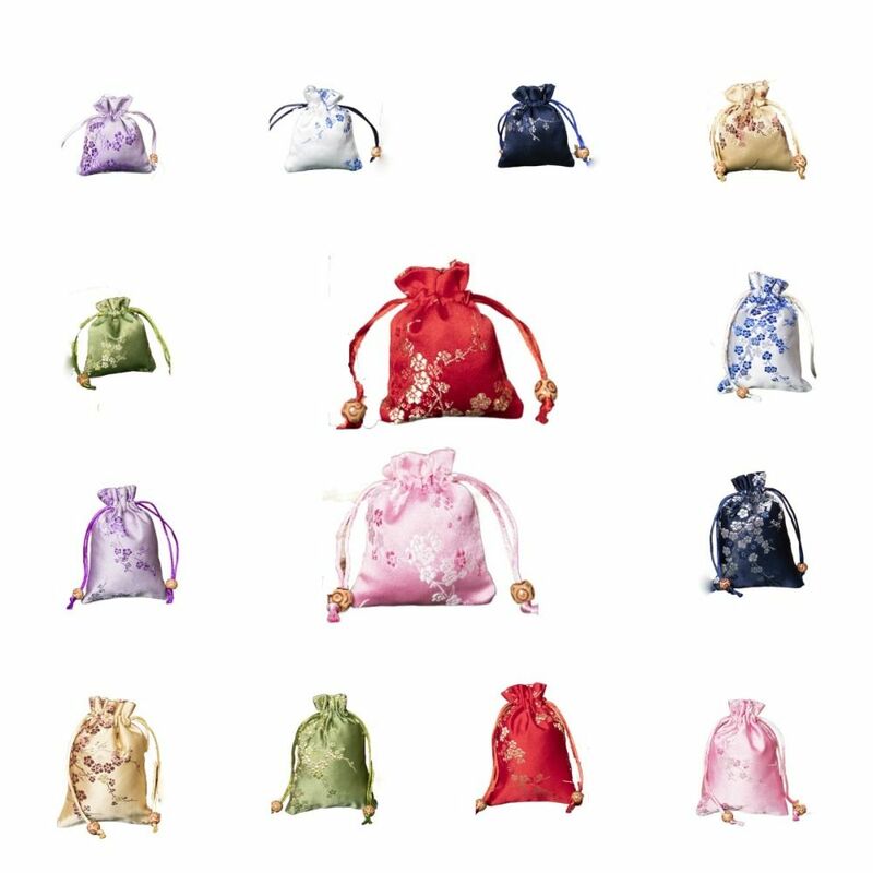 女性用巾着付きサテンストレージバッグ、刺flower花、キャンディーバッグ、ジュエリーパッケージ、レディースファッション