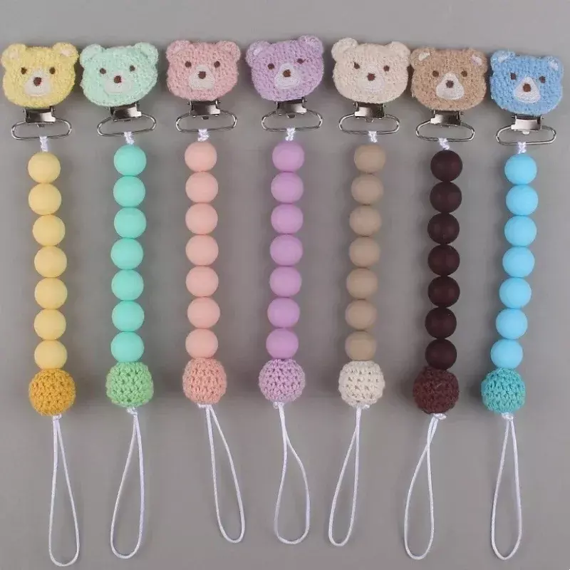 Baby Cartoon Bear Chain Pacifier Clips Silicone Beads Infant Nipple Appease Soother Chain Dummy Holder Nipple Clip Teether Toys
