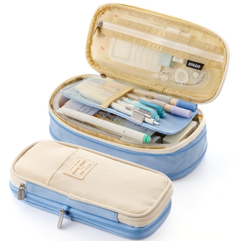 ANGOO Big Capacity Pencil Case Office College School High Capacity Bag Pouch Holder Box Organizer (Light Blue)