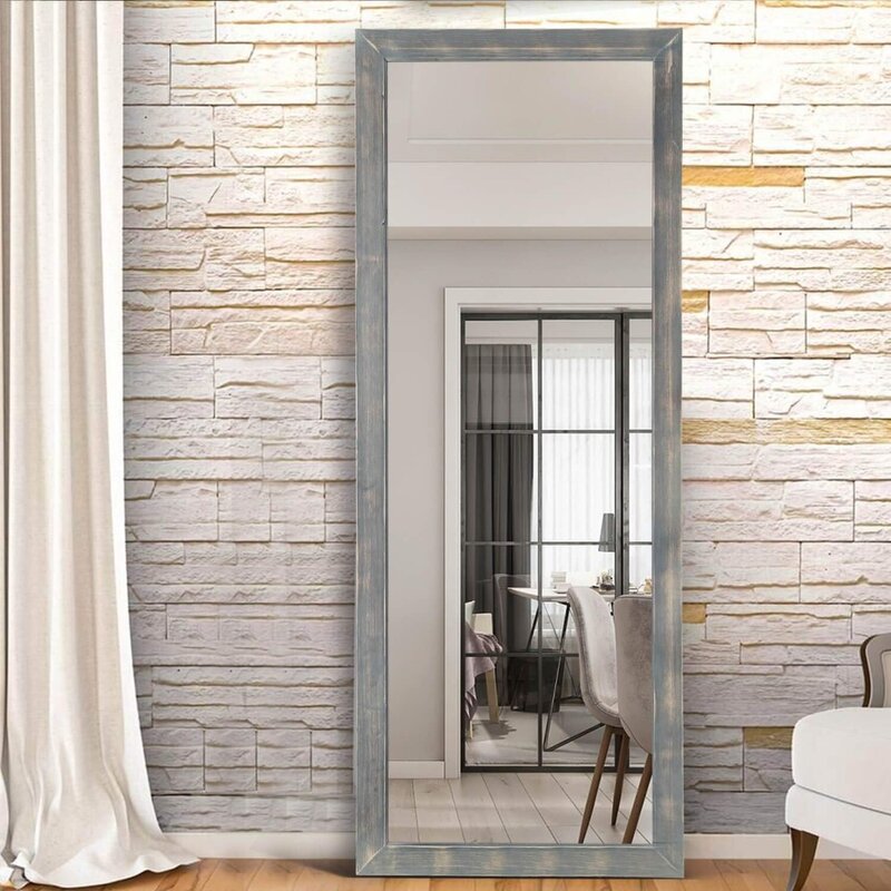 Espejo de piso de longitud completa para dormitorio, cambiador y espejo montado en la pared, 65 "x 22", natural