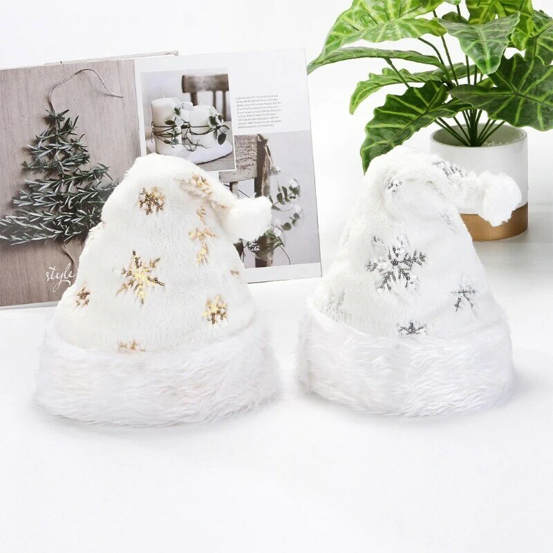 14 Kerstkostuum Witte Pluche Sneeuwvlok Kerst Kerstmuts Feestelijke vakantie Klassieke hoed voor familie-activiteiten