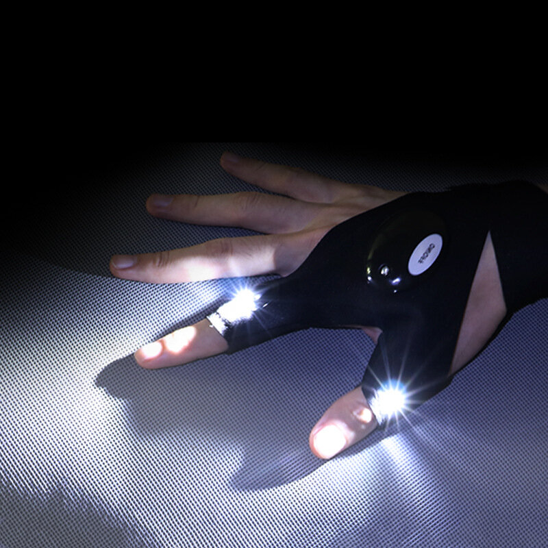 Ricarica USB pesca all'aperto cinturino magico guanti senza dita luce notturna guanti da pesca impermeabili con strumento di salvataggio torcia a LED