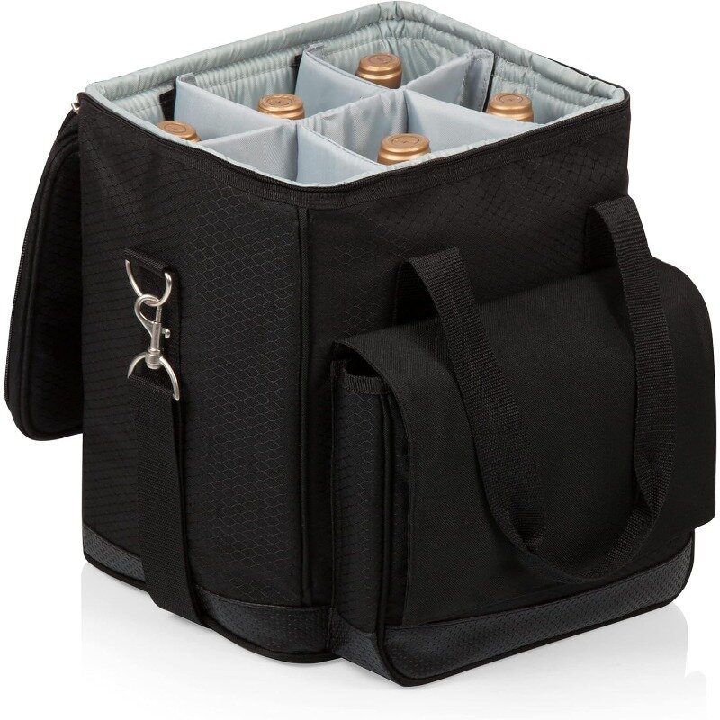 Cellar 6-Bottle Wine Carrier & Cooler Tote, Insulated Padded Wine Cooler Bag for Travel, Portable Water-Resistant Wine Bag