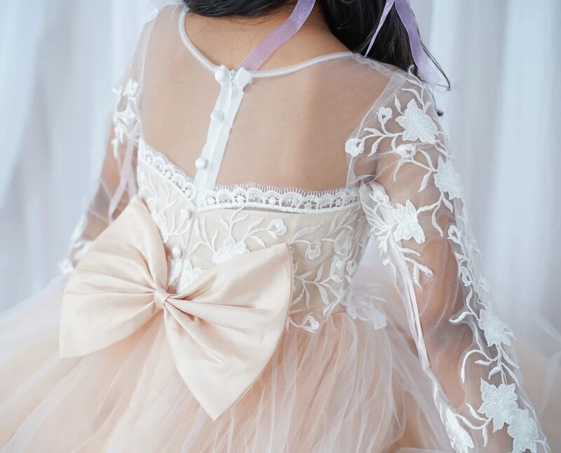 FATAPAESE-Vestido de renda princesa vintage para meninas, vestido de noite para crianças, vestido de casamento infantil, vestido de baile Maxi, vestido de noite