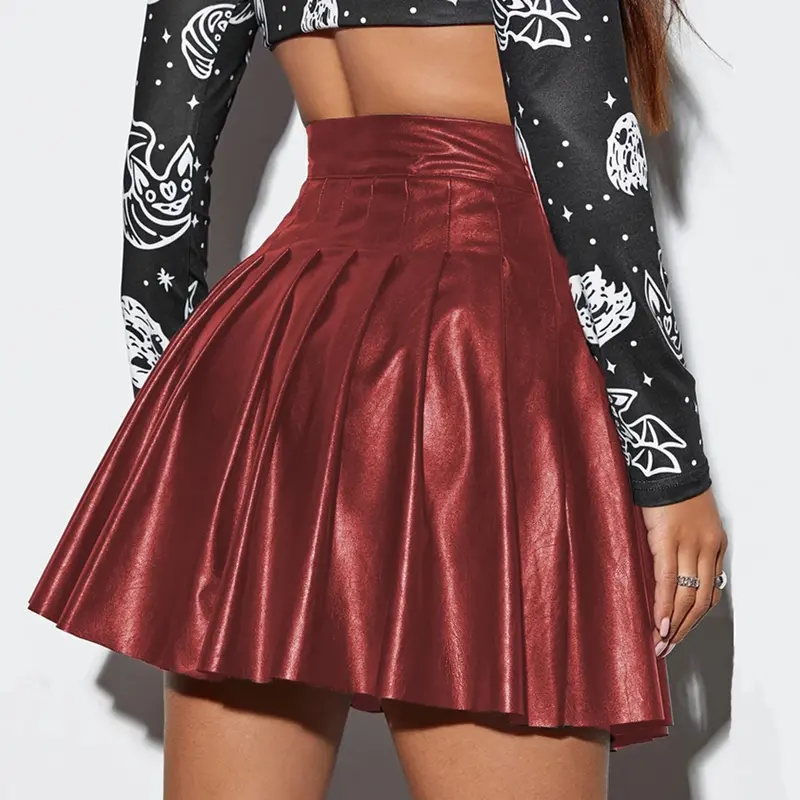 Женская модная кожаная плиссированная мини-юбка с завышенной талией, плиссированная трапециевидная короткая юбка, юбка для танцев в роде, сексуальная юбка для ночного клуба